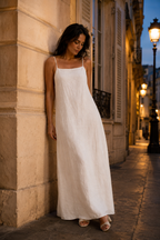 Ivory linen slip maxi dress, front view, ivory linen slip dress